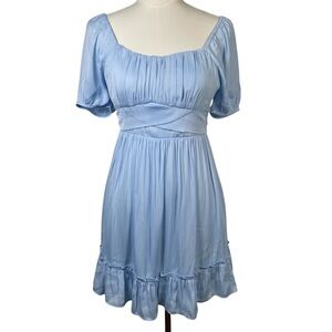 ALTAR'D STATE Hallie Puff Sleeve Dress Ruffle Lined Sky Blue Dress Size S New